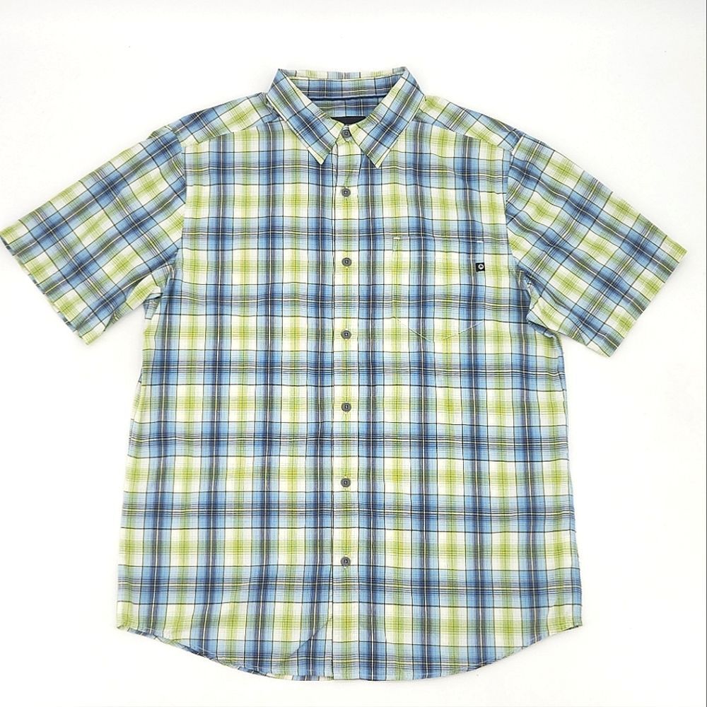 Marmot Blue and Green Plaid Short-Sleeve Button-Down Shirt